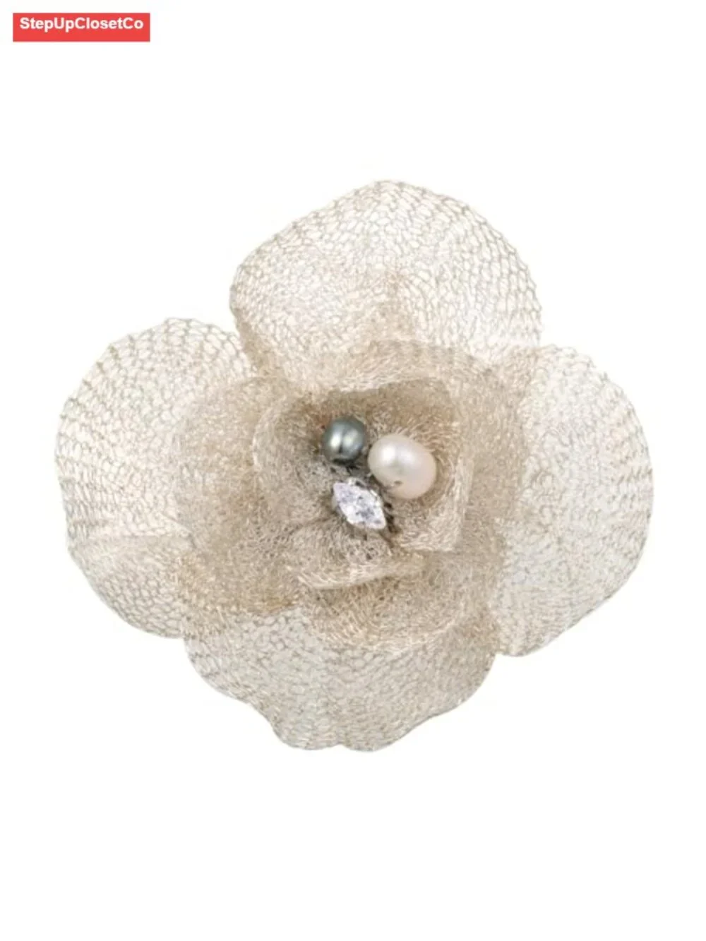Handmade Floral Brooch Pin Baroque Pearl Copper Blazer Scarf Hat